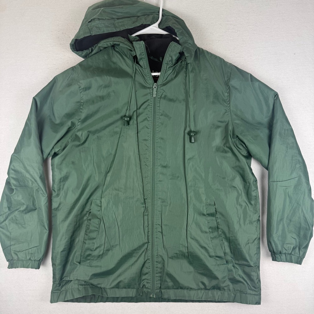 Totes Mens Green Fleece Lined Hooded Rain Jacket Windbreaker Size Medium